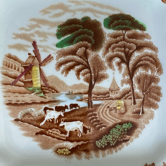 Set of 2 Enoch Woods English Scenery Brown Multicolor Bowl and Square Cake Plate - Picture 6 of 14